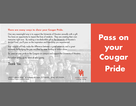 UH Cougars Alumni Reply Direct Mail Campaign from Marcia Feldman & Associates