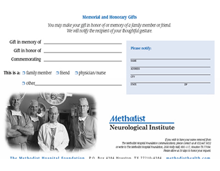 Methodist Hospital Gifts Direct Mail Campaign from Marcia Feldman & Associates